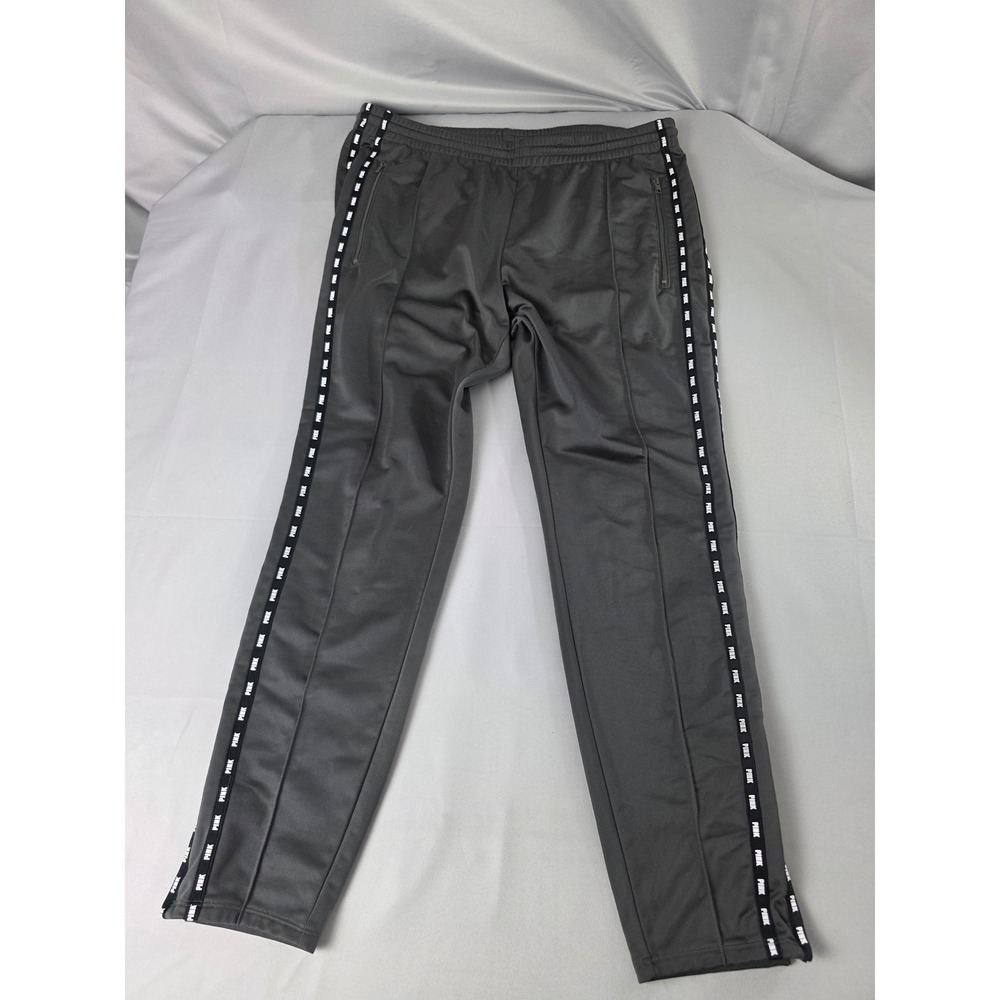 Victoria's Secret PINK Gray Track Pants Logo Tape Zipper Pockets Large
